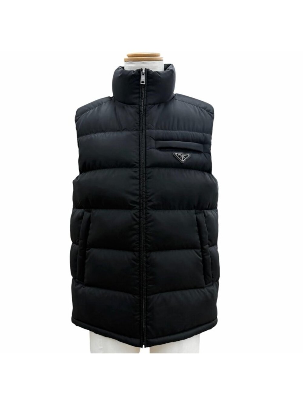 Prada Triangle Logo Plate Zip Up Gilet Down Vest Black 48